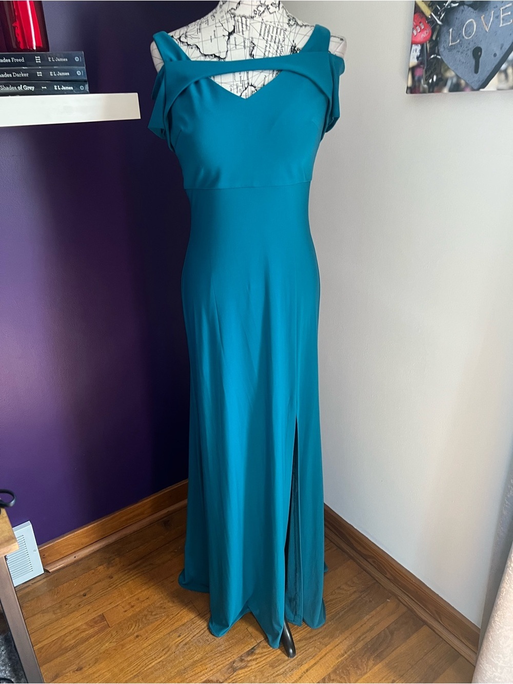 Night Way Collections Teal Cold-Shoulder Maxi Gown